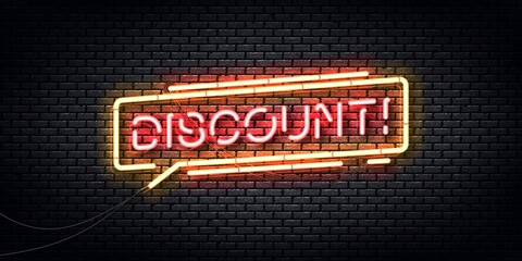 Fototapeta premium Vector realistic isolated neon sign of Discount logo for template decoration and invitation design.