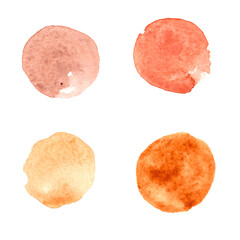 Set of red orange marron brown hand drawn watercolor circles