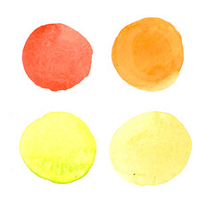 Set of red orange and yellow hand drawn watercolor circles