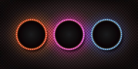 Vector set of realistic isolated circle retro marquee billboard with electric light lamps for invitation on the transparent background. Concept of vintage decoration. © comicsans