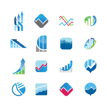 Analytics logo set collection - data business technology finance information graph chart statistics report marketing growth diagram vector office corporate infographic statistic analytic