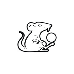 Mouse playing with ball logo mascot illustration - cartoon character posing rat little domestic animal vector mammal cute tail fun funny young zoo laboratory standing cheese