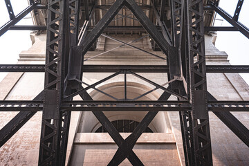 Fototapeta premium Support girder and pier detail of the Bloor Street bridge in Toronto.