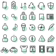 アイコン素材　錠前　鍵　映画　衣類　乗り物　付箋　電源　検索　注意　電話　DISC　羅針盤　鉛筆等