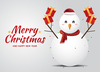 Fototapeta na wymiar Merry Christmas and Happy New Year with Snowman