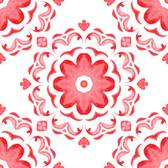 Watercolor red and white seamless hand painted flower mandala pattern design
