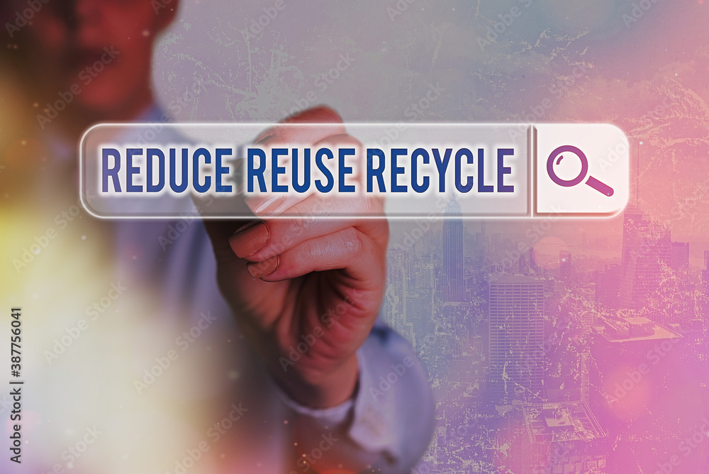 Poster conceptual hand writing showing reduce reuse recycle. concept meaning environmentallyresponsible con