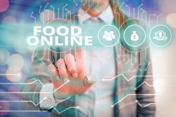 Handwriting text writing Food Online. Conceptual photo the practice of taking action to improve one...