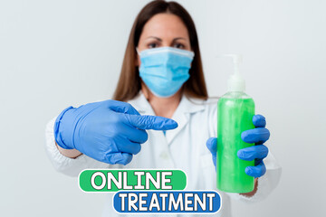 Word writing text Online Treatment. Business photo showcasing providing mental health services over the internet Laboratory blood test sample shown for medical diagnostic analysis result