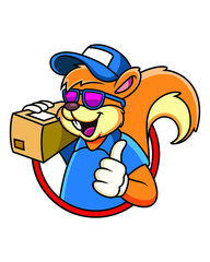 Cartoon of squirrel courier mascot character. Isolated on white background