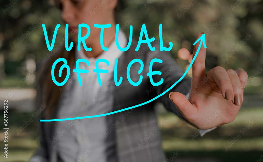 Poster writing note showing virtual office. business concept for operational domain of any business or orga
