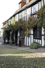 medieval cobble street in Rye East sussex England, uk