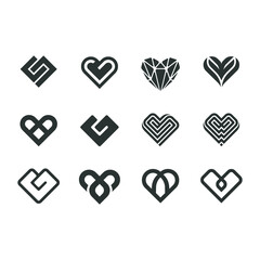 Heart logo set collection - Love symbol Valentines day romantic celebration wedding passion health marriage web care emotion feeling - couple dating