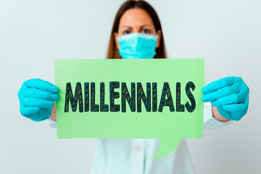 Handwriting text Millennials. Conceptual photo an individual reaching young adulthood in the early 21st century Laboratory technician featuring empty sticker paper accessories smartphone