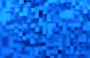 Abstract 3d render, blue geometric background design with cubes, blockchain concept