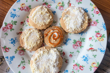 A plate of homemade shortbread biscuits.