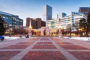 Denver, Colorado, USA downtown cityscape in Civic Center Park