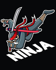 Vector illustration of ninja assassin carrying shuriken