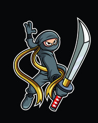 Vector illustration of ninja assassin carrying shuriken