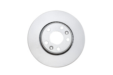 Front new brake disc with anti-corrosion coating, isolated on a white background with a clipping path.