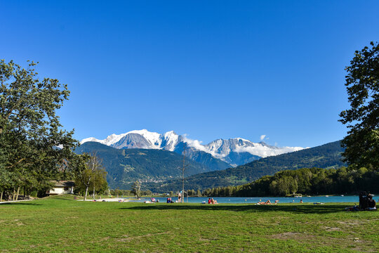 Lac de Passy, ​​with Mont Blanc Mountain in the background