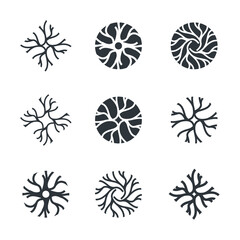 Neuron logo set collection - brain cell science nerve biology neurology medical nervous neural network receptors mind square intelligence connection mental health memory