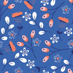 Fototapeta premium Floral Leaves and Branches Vector Seamless Pattern
