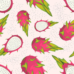 Pattern of exotic tropical dragon fruit. Vector illustration of pita-ya.