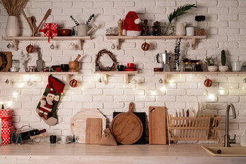 Christmas kitchen interior design front view
