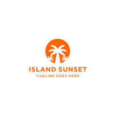 Beauty Sunset with Palm Tree Logo Vector Design Illustration