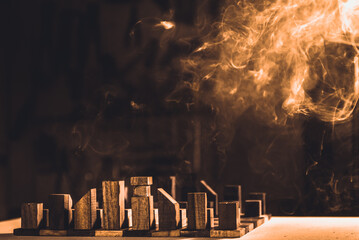 unique hand made wooden chess with smoke