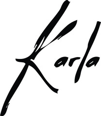Karla-Female Name Modern Brush Calligraphy Cursive Text on White Background