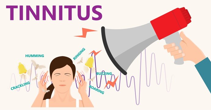 Tinnitus disorder a ringing sound in the ear hearing loss wave level anxiety test assist exam inner exposure problem circulatory nerves hair cell canal Earwax
