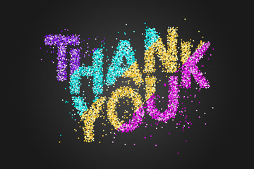 Thank you Banner with colored confetti  text on black background. Elegant luxury Greeting card. Design for flyers, postcards, posters, and banners.