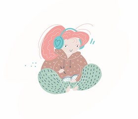 Working at home, coworking space, concept illustration. Young people, man and woman freelancers working on laptops and computers at home. People at home in quarantine.