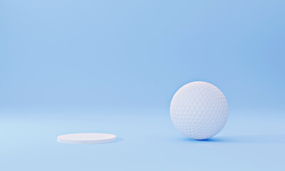 3D golf ball rendering on a blue background