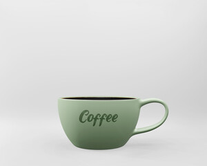 Black Coffee green cup with coffee lettering font 3d render design illustration on a white background in studio
