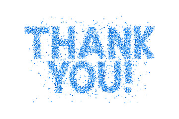 Thank you Banner with blue confetti  text on white background. Elegant luxury Greeting card. Design for flyers, postcards, posters, and banners.