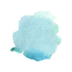 Abstract green and blue watercolor on white background. Colored splashes on paper. Hand drawn illustration.
