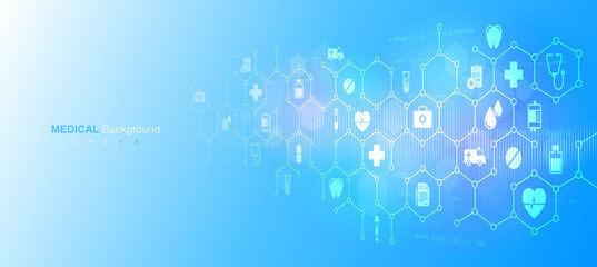 Health Care Medical Innovation Concept Background. Abstract Medical Background with Flat Icons and Symbols. Vector EPS 10
