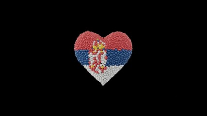 Serbia National Day. February 15. Heart shape made out of shiny sphere on black background. 3D rendering.