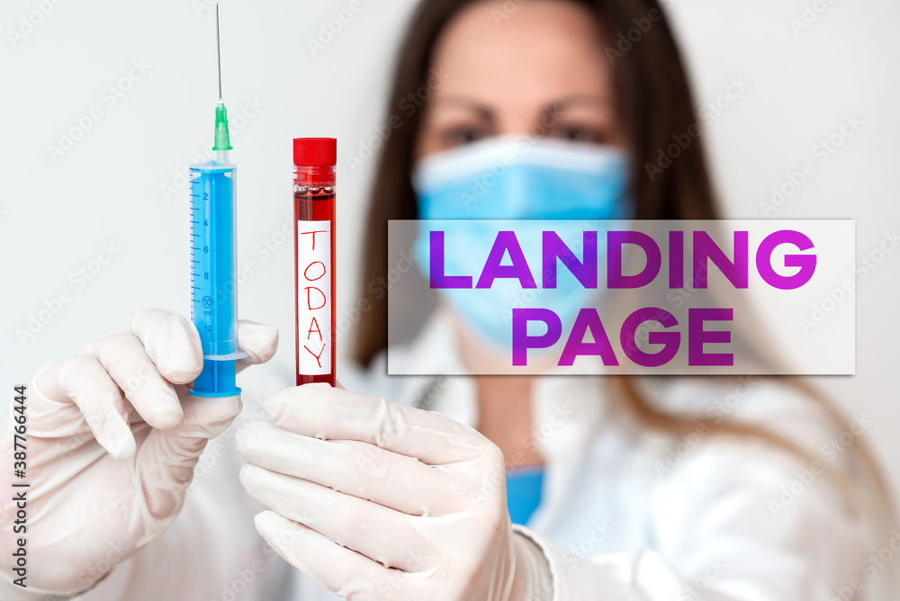 Poster conceptual hand writing showing landing page. concept meaning website accessed by clicking a link on