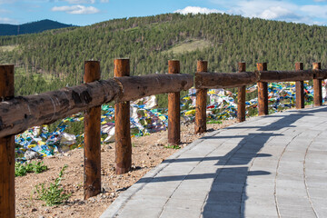 Naklejka premium fencing from boards in the mountains