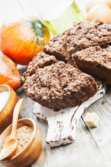 Homemade pumpkin cake with cocoa