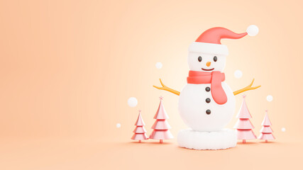 3d render of snowman with decoration