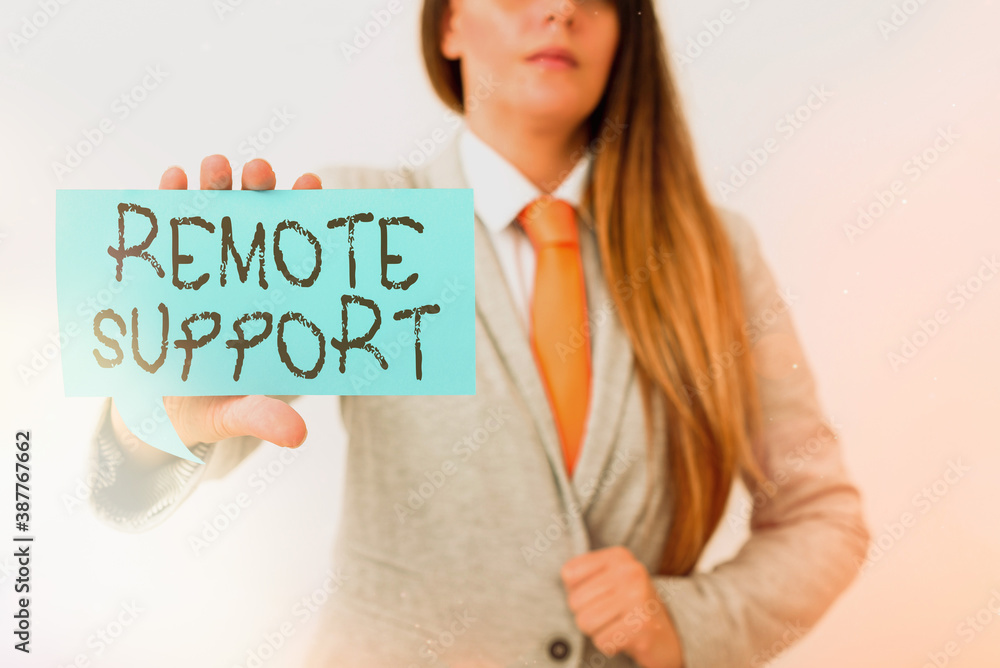 Poster conceptual hand writing showing remote support. concept meaning type of secure service, which permit