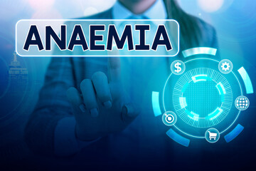 Word writing text Anaemia. Business photo showcasing a condition marked by a deficiency of...