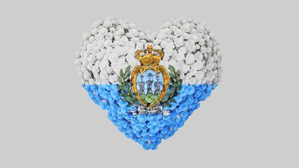 San Marino. National Day. 3 September. Heart shape made out of flowers on white background. 3D rendering.