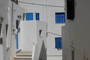 Traditional greek white and blue houses in Naxos island, Greece