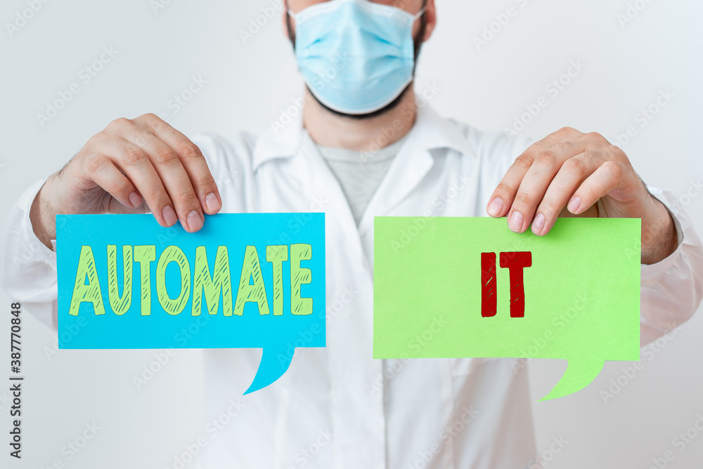 Poster word writing text automate it. business photo showcasing convert process or facility to be operated 